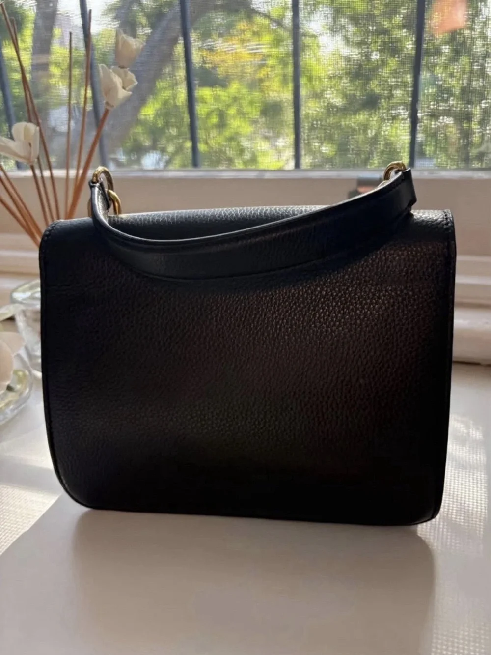 Mulberry Black Leather Satchel with Gold Ring Detail
